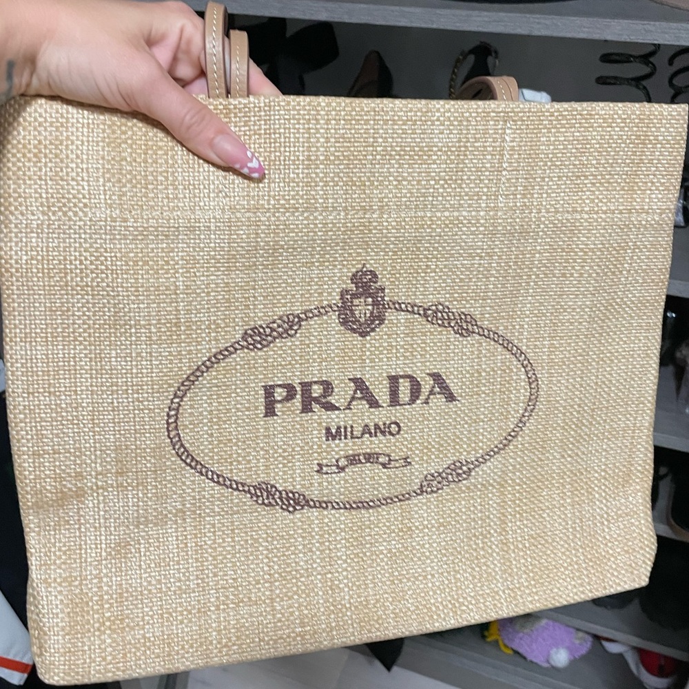 Prada Milano Beige Raffia Straw Tote Exclusive New